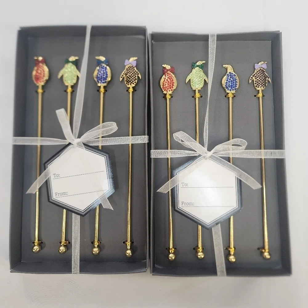 Thirstystone Colorful Penguins Gold Plated  Metal Stir Sticks (price per set)